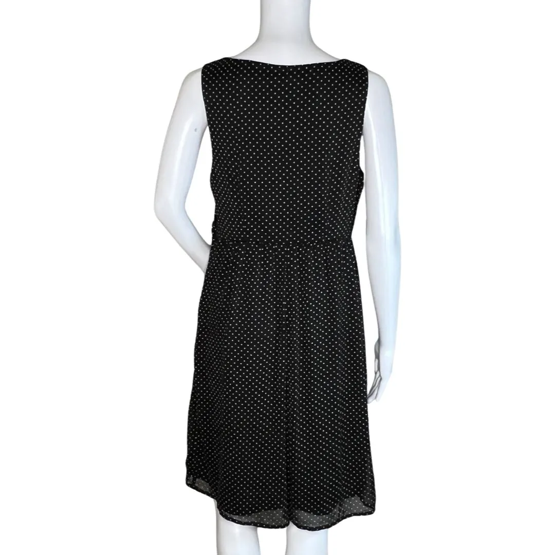 Merona Dress Womens Medium Black White Polka Dots Fit & Flare Preppy Classic‎ - Image 4