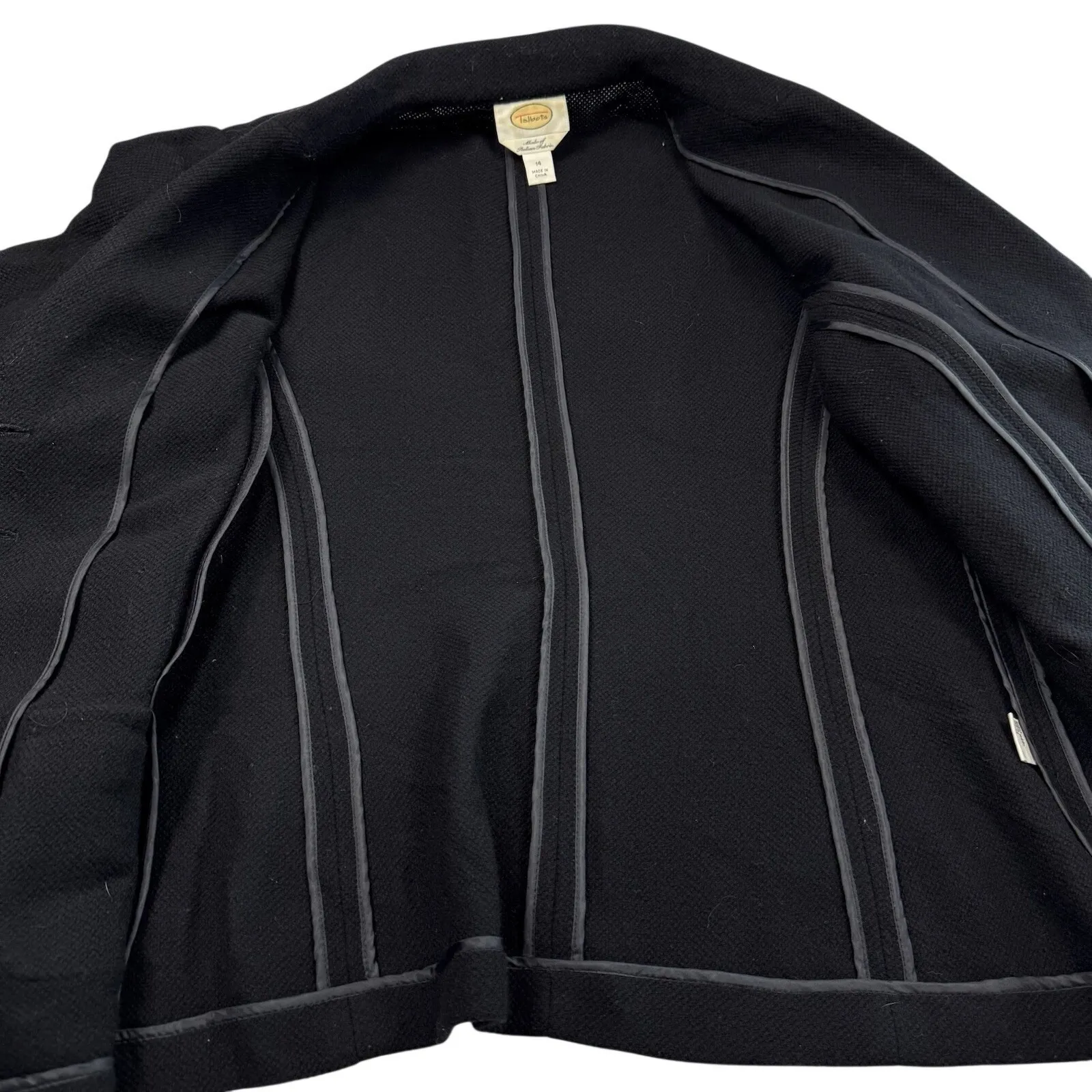 Talbots Wool Blazer Jacket Women's Size 14 Black Long Sleeve Italy Four Button - Image 7