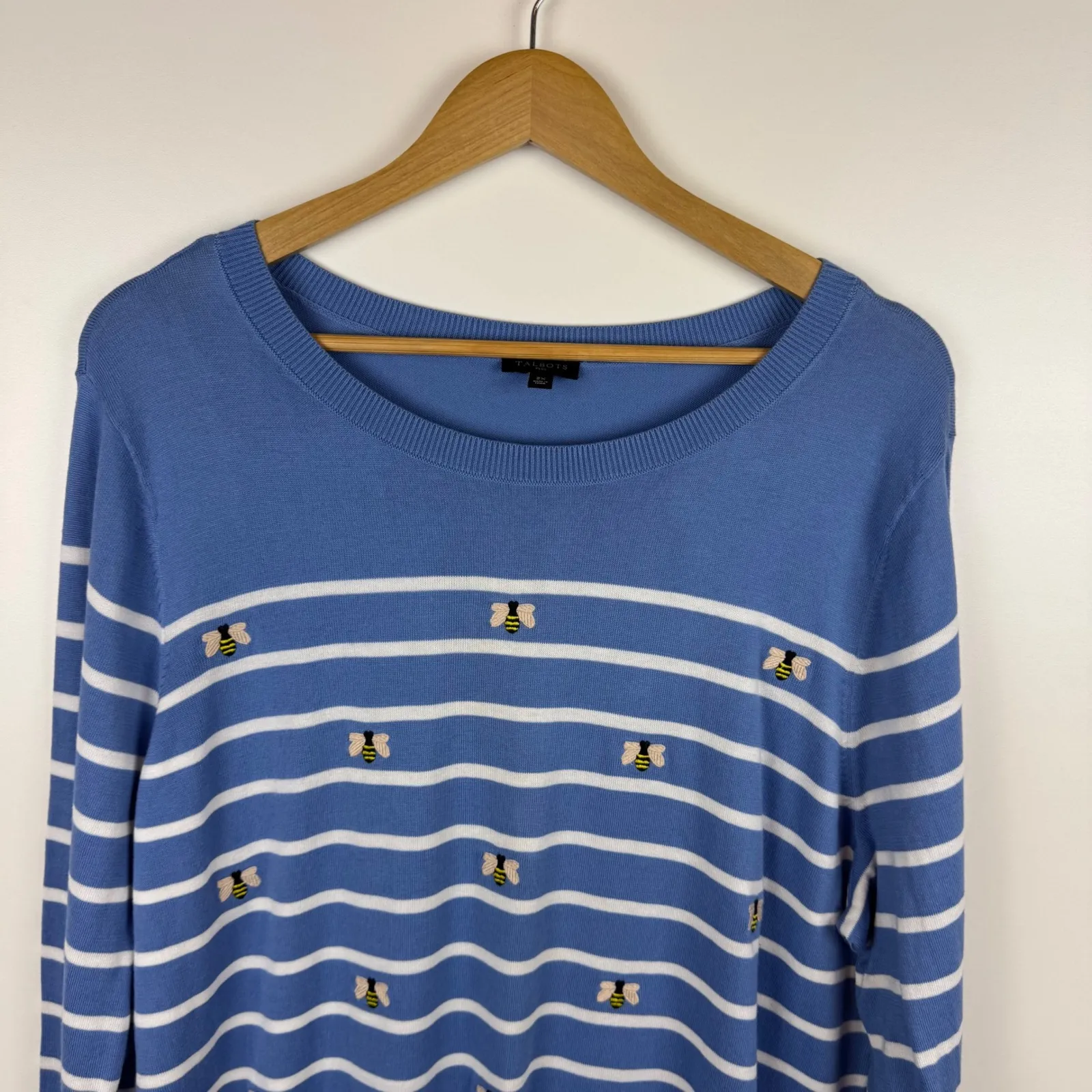 Talbots Womens Stripe Embroidered‎ Bee Crewneck Sweater Sz 2X Pullover Preppy - Image 3