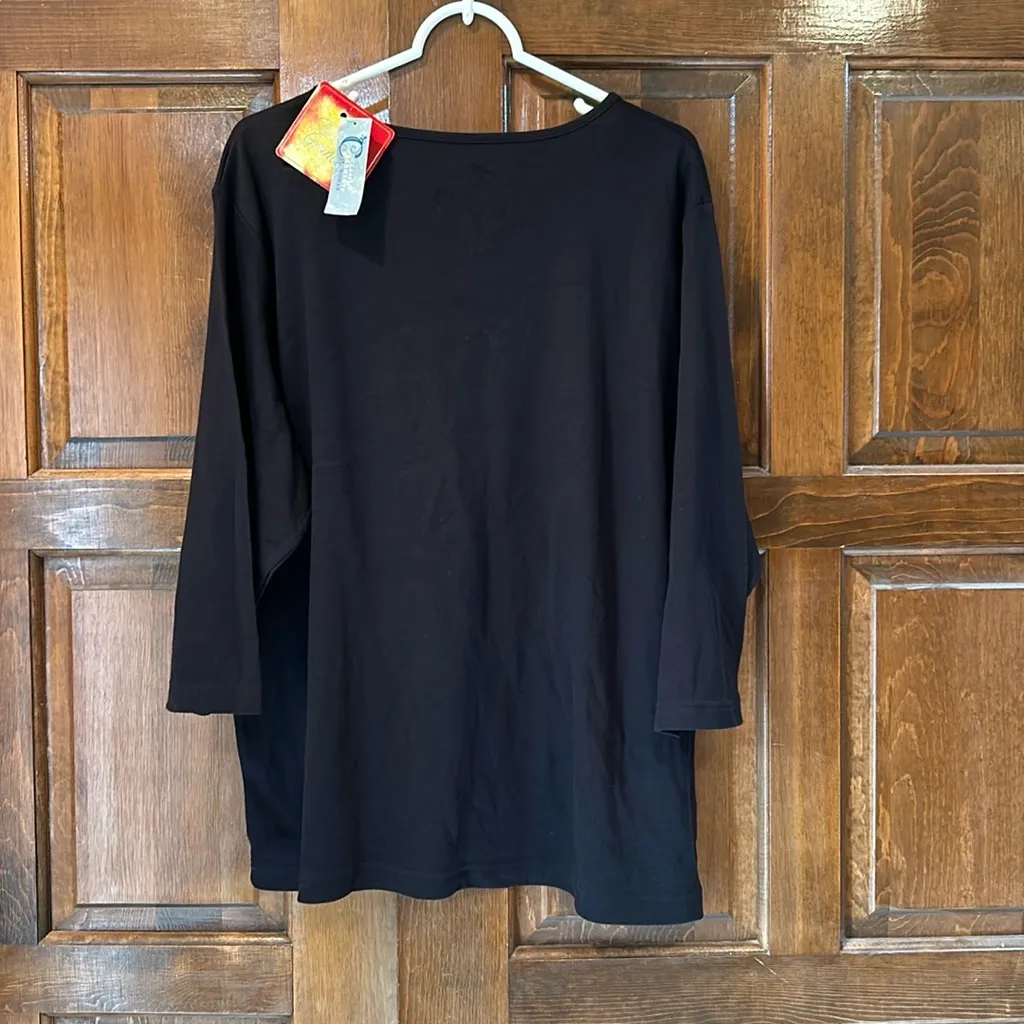 NWT Classic Elements women's 26-28W Shirt black Christmas SNOWMAN 3/4 Sleeve Top - Image 5