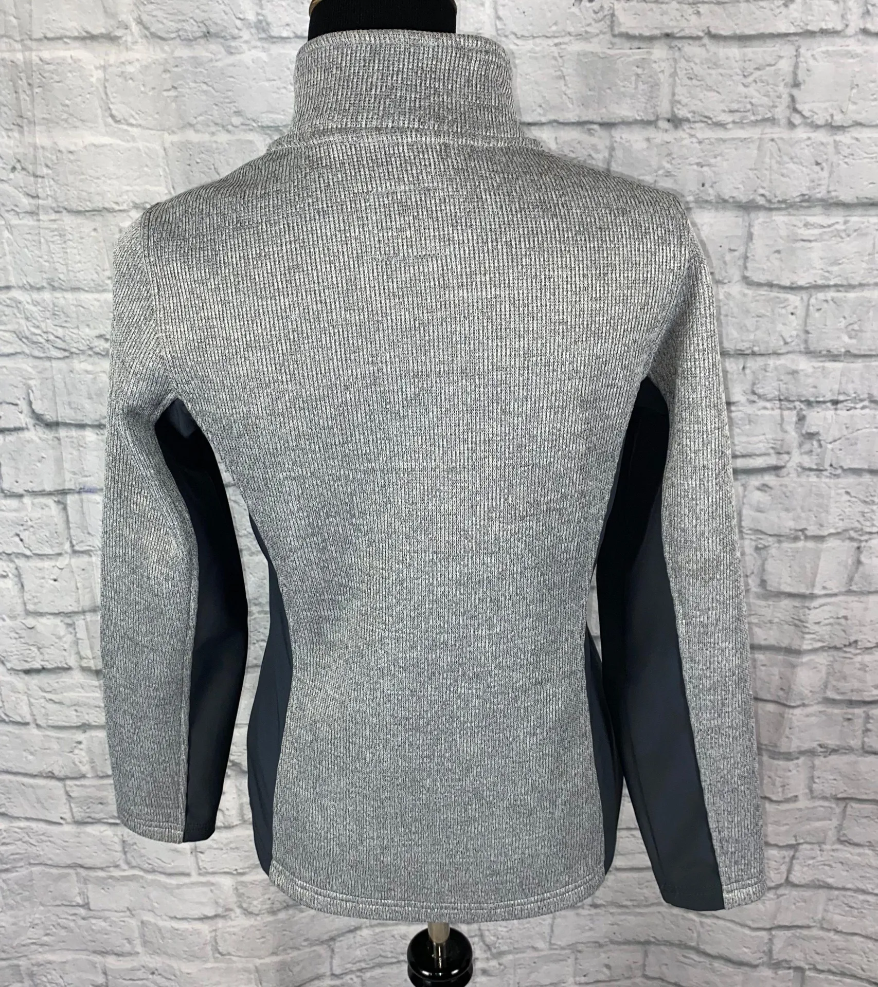 full zip high neck ribbed jacket grey sz small women - Image 13