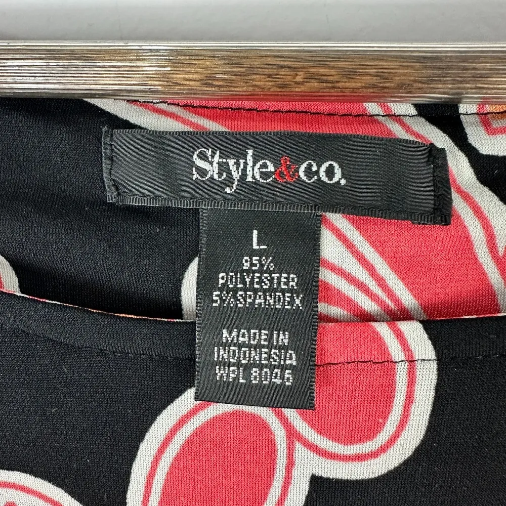 Style And Co Mini Dress Women L Stretch Floral Swirl Black Orange Y2K Retro Boho Size L - Image 2