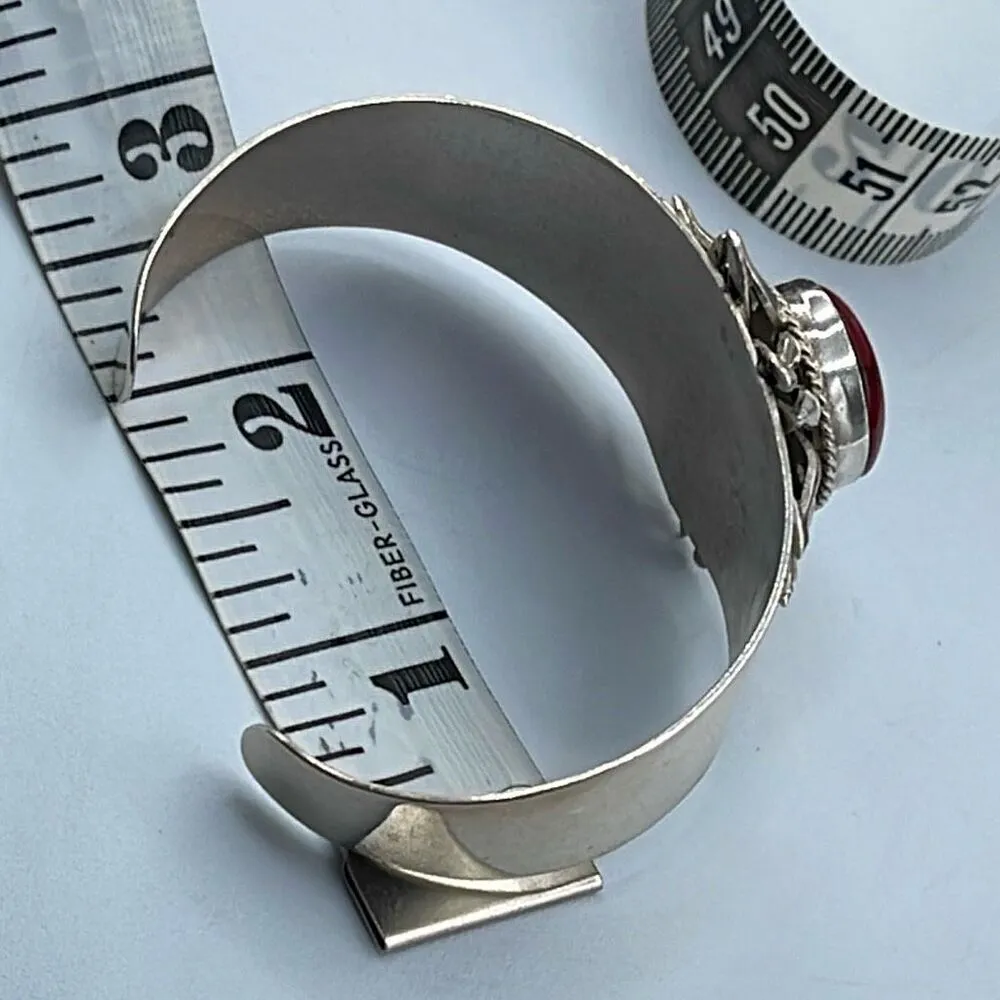 Vintage 950 MSW silver red Jasper cabachon cuff bracelet - Image 4