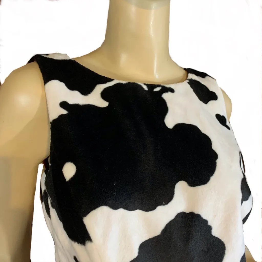 KAREN KANE Y2K WHITE & BLACK FAUX FUR COW PRINT BLOUSE TOP (10) - Image 6