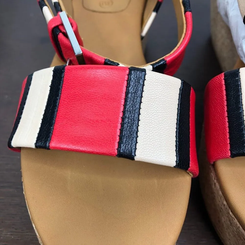 NEW See By Chloe 'Patti' Tri-Tone Striped Leather Cork Wedge Sandals - Image 5