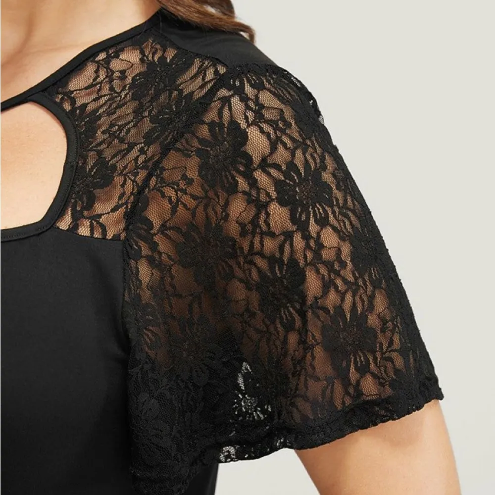 Bloomchic NWT!Black keyhole straps , lace sleeve knee dress size 14–16 or 1X  - Image 6