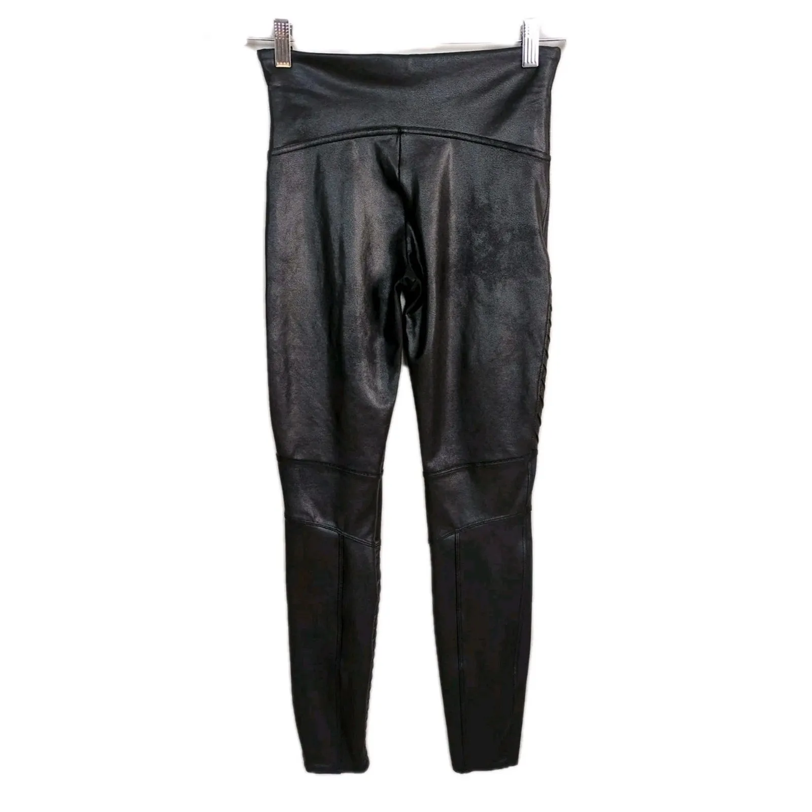 SPANX Black Faux Leather Moto Leggings Shaping Stretch 20136R Women's Medium - Image 3
