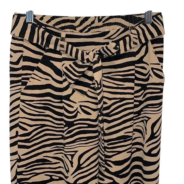 C by One Womens Animal Print Pull On Wide Leg Cropped Pants Black Tan Size XS - Image 2