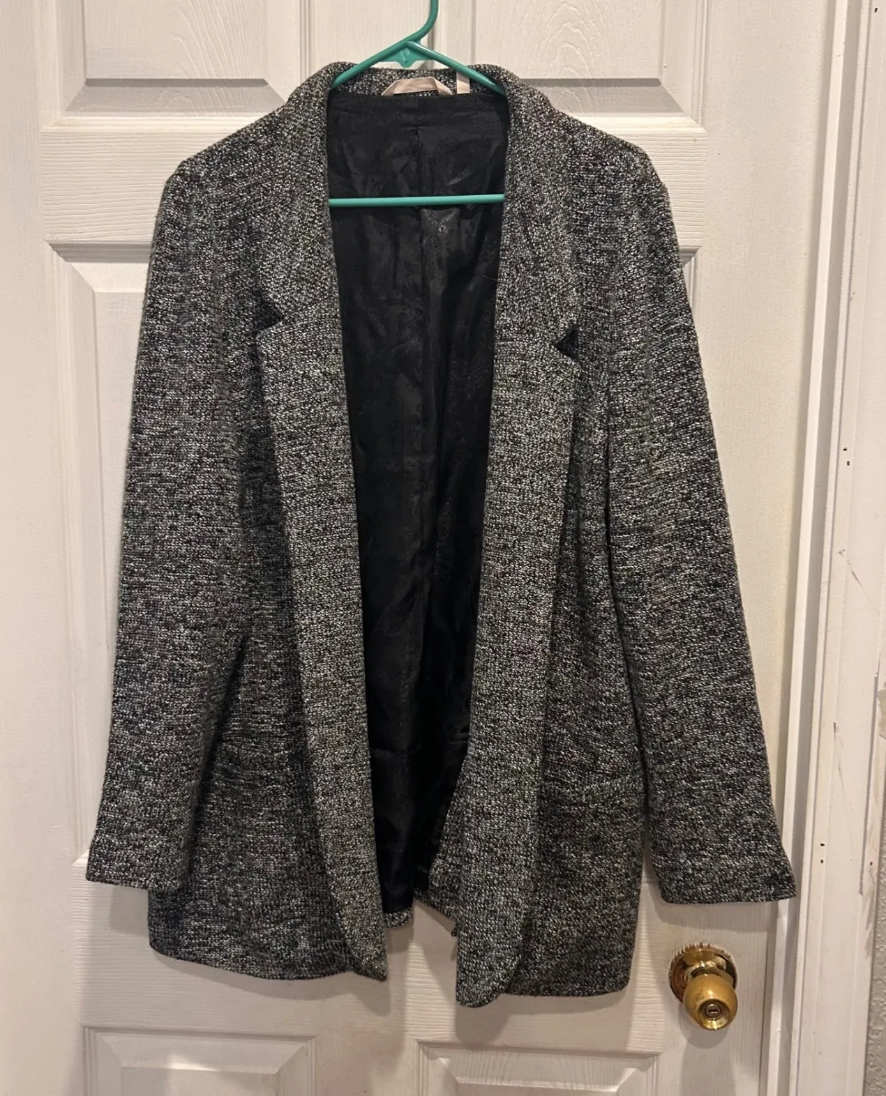 Soft Surroundings Blazer Jacket Womens XL Black Gray Tweed Career Open Front - Image 1