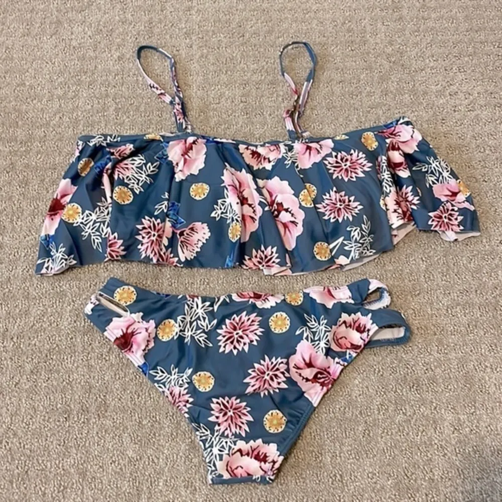 NWT- Tempt Me Blue Floral Ruffle Off the Shoulder Bikini - Image 7