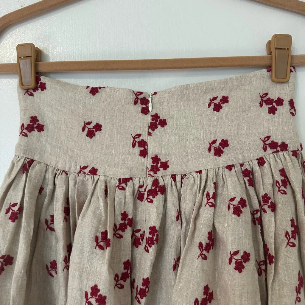 Dos Marquesas Baya Del Bosque Embroidered Linen Ankle Skirt Womens Small New - Image 9