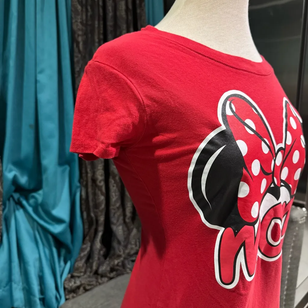 Disney Women Red Minnie Mouse Mom Graphic Design Short Sleeve Crew Neck Top Sz L - Image 4