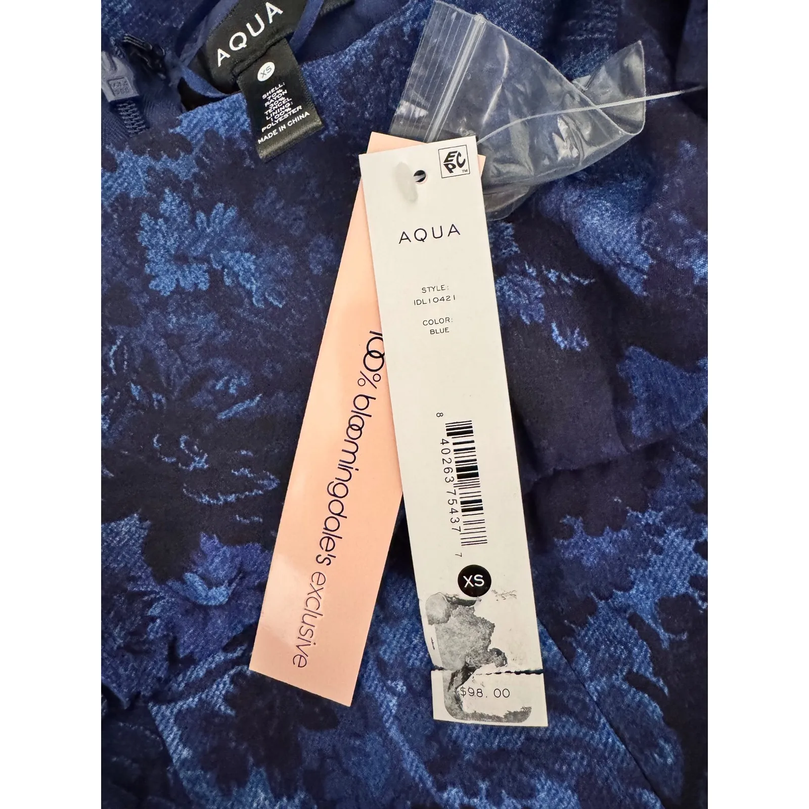 Aqua Dress XS Floral‎ Print Mini Square Neck Long Sleeve Blue Party - Image 9