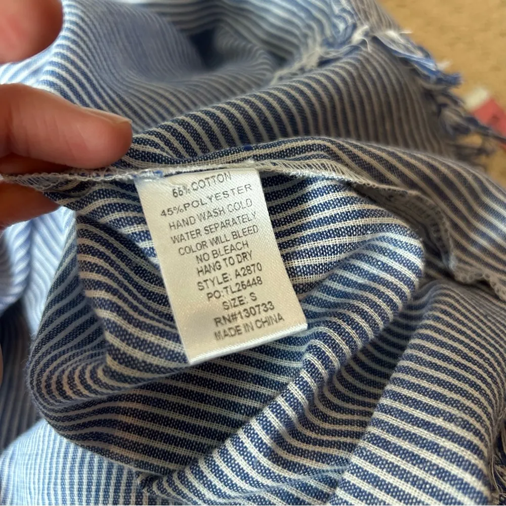 Umgee Blue and White Striped Button Down Blouse - Image 7