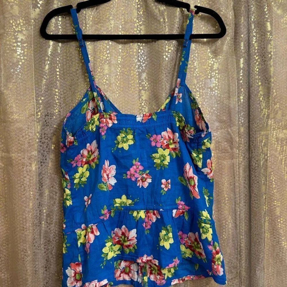 Abercrombie & Fitch Blue Floral Cotton Button Down Tank Top Large NWT - Image 2