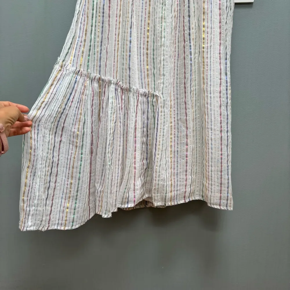 APIECE APART Short Sleeve Midi Dress in White / Metallic Stripes 0 - Image 5