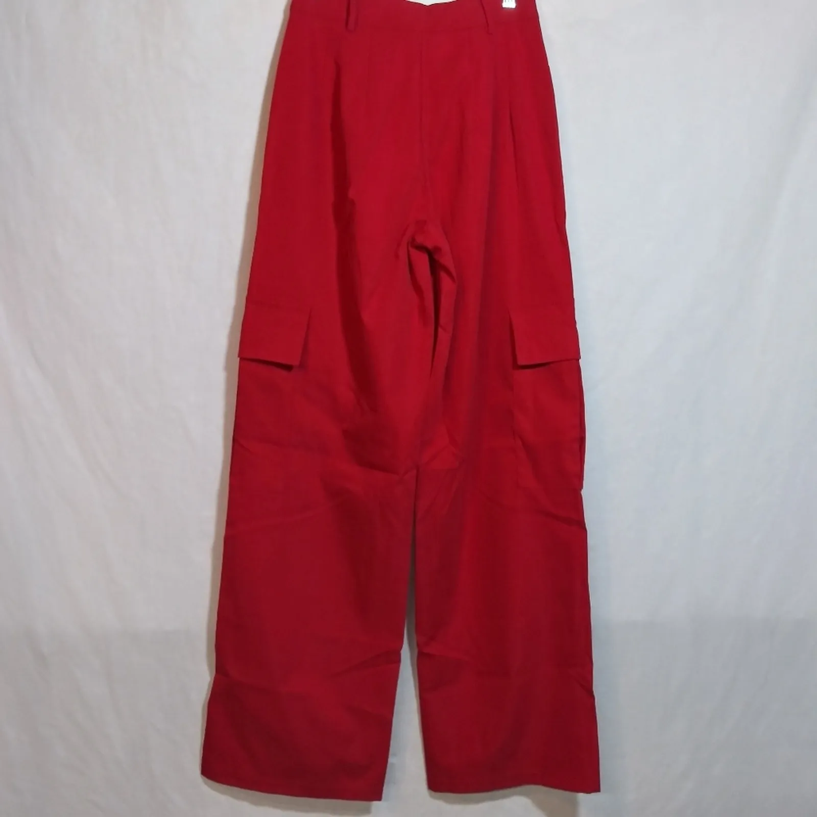 Pretty Little Thing Petite Red Buckle Detail Cargo Wide Leg Pants  Size 2 - Image 4