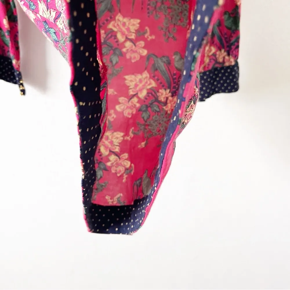 Anthropologie Pink Navy Floral Bird Print Dress - Image 5