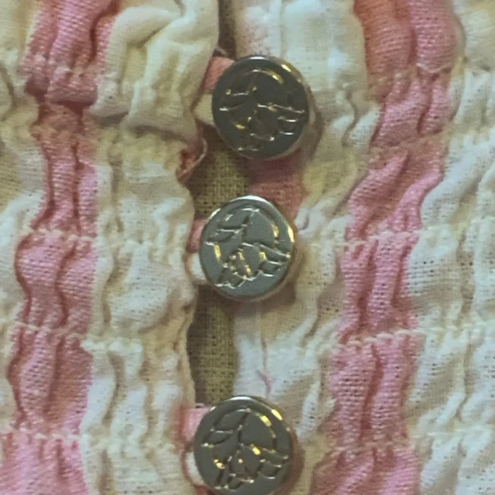 Draper James top Large Pink White Stripes Linen cotton blend square neck smocked - Image 4