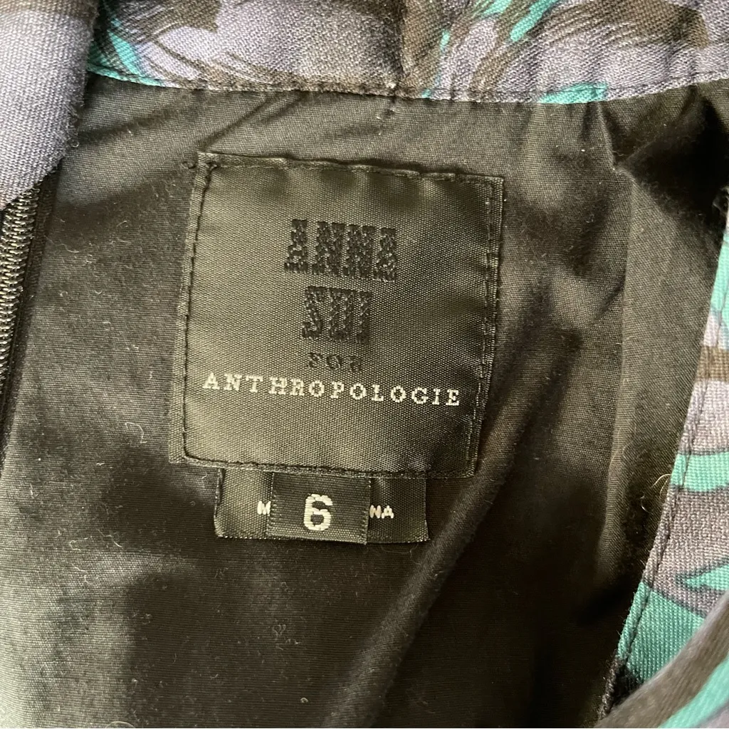 Anna Sui Anthropologie Tulip Mini Skirt Bubble Teal Purple Floral Print Silk 6 - Image 5