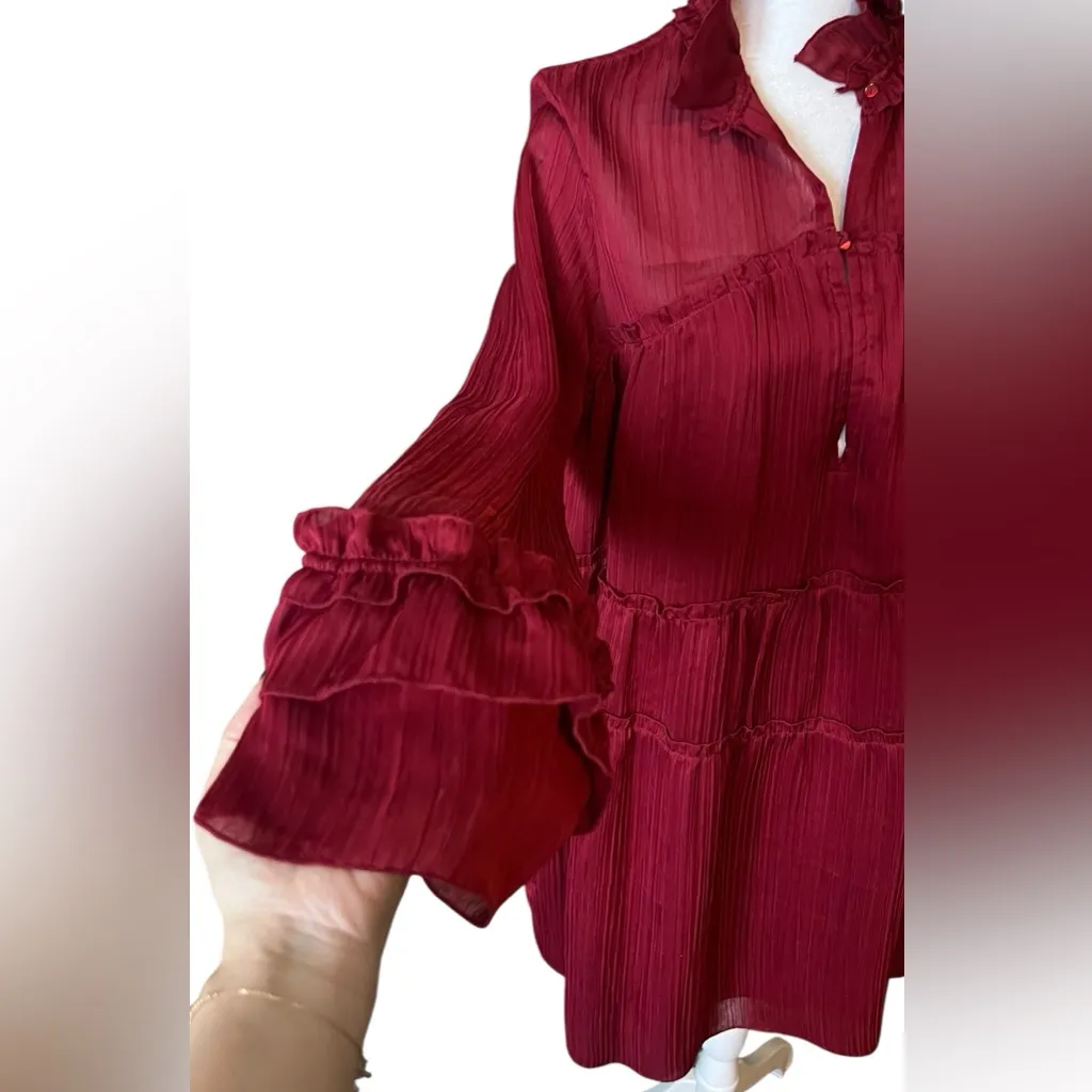 IRO Red Mandarin Collar Tiered Dress - Image 4