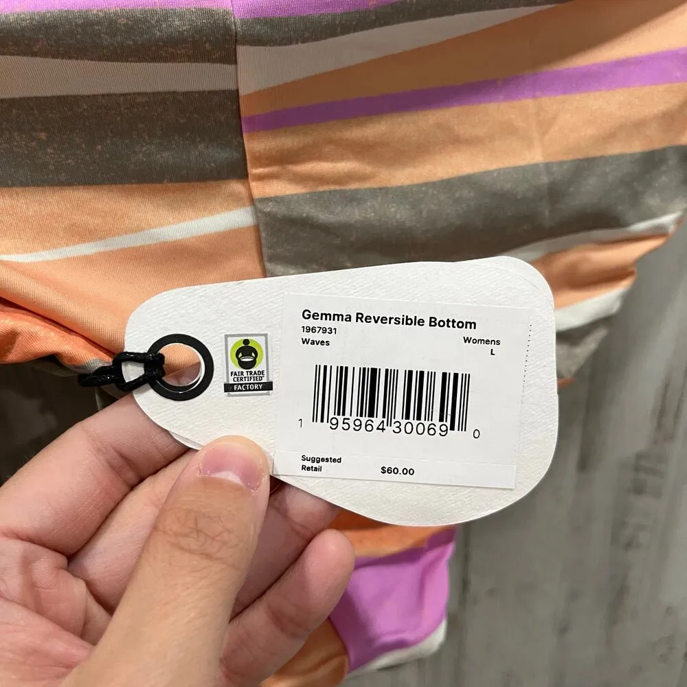 New! Prana Gemma Reversible Waves Green Stripe Bikini Bottom Womens Size Large - Image 4