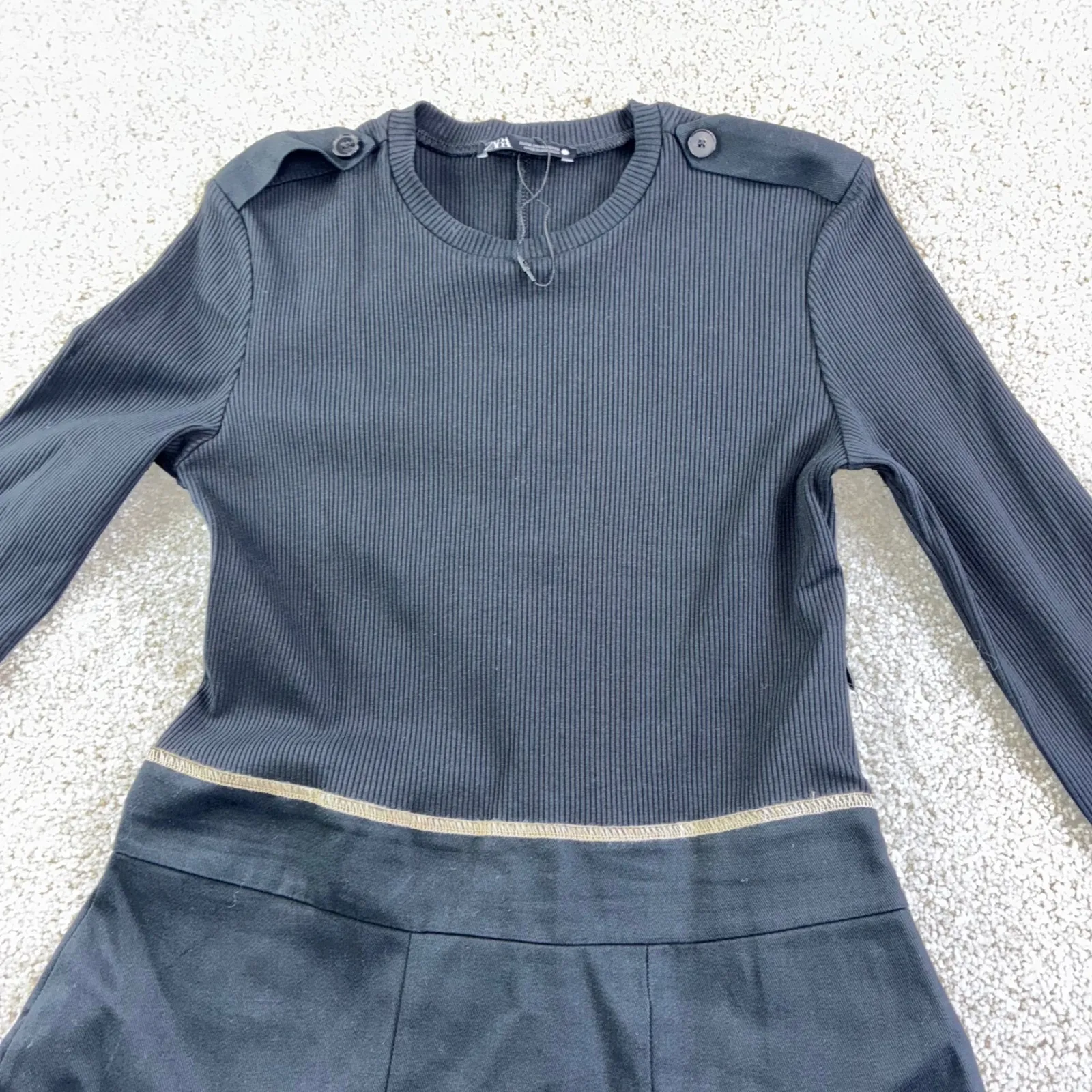 ZARA Ribbed Long Sleeve Top A-line Utility Maxi Dress Black Contemporary Luxury - Image 9