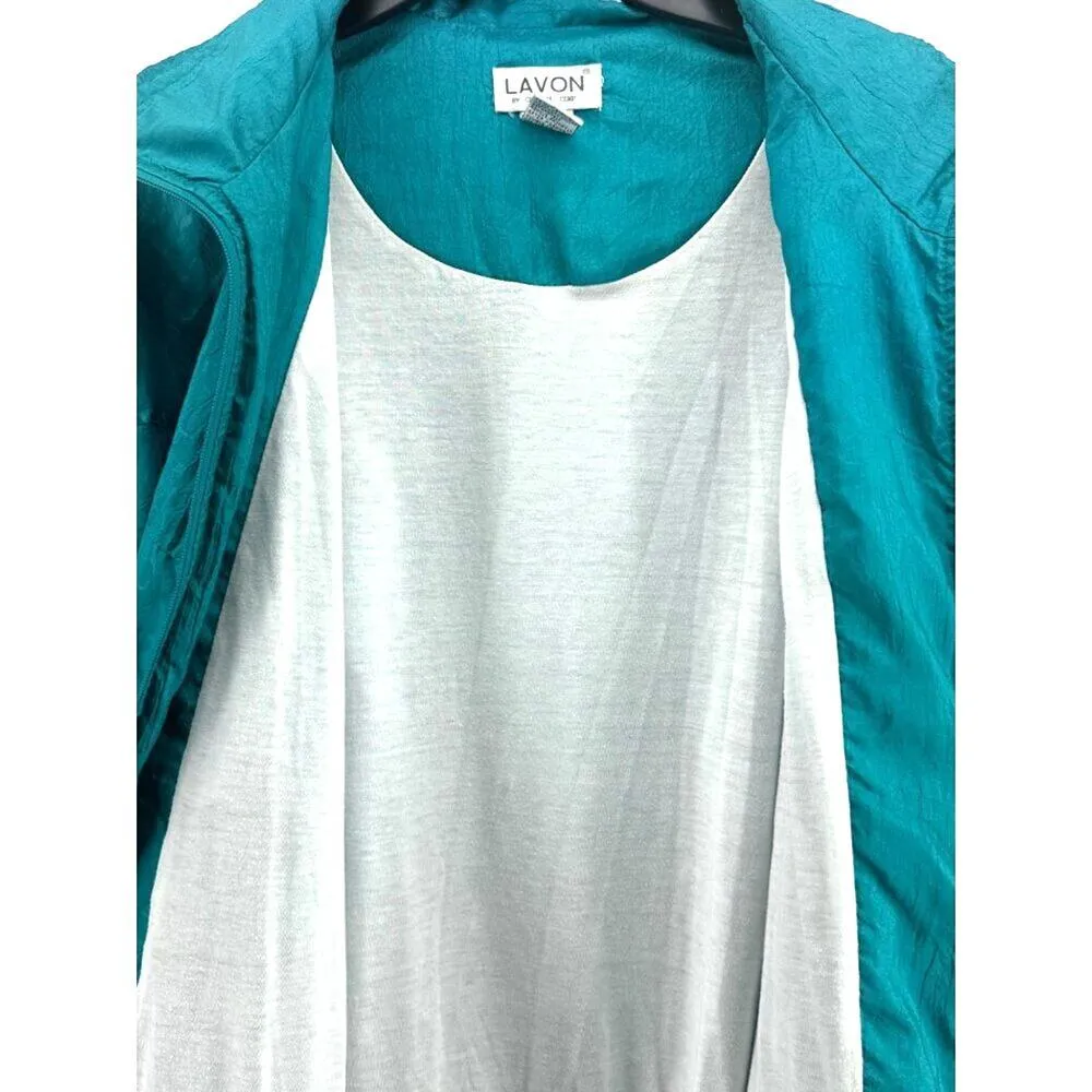 Vintage Lavon Silky Windbreaker Bomber Jacket Teal Quilted Size Medium - Image 5