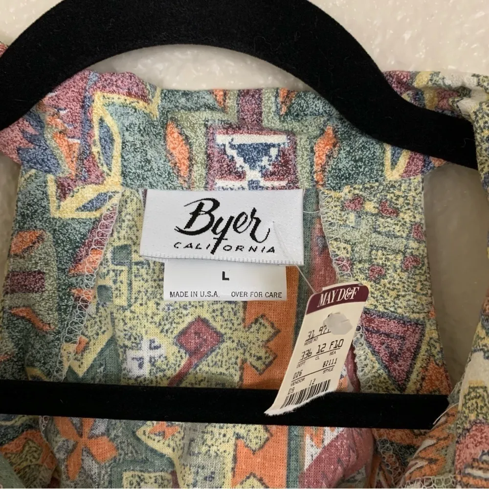 VINTAGE Dead Stock 1990s Cold Shoulder Cropped Button Down Top Size Large Orange - Image 7