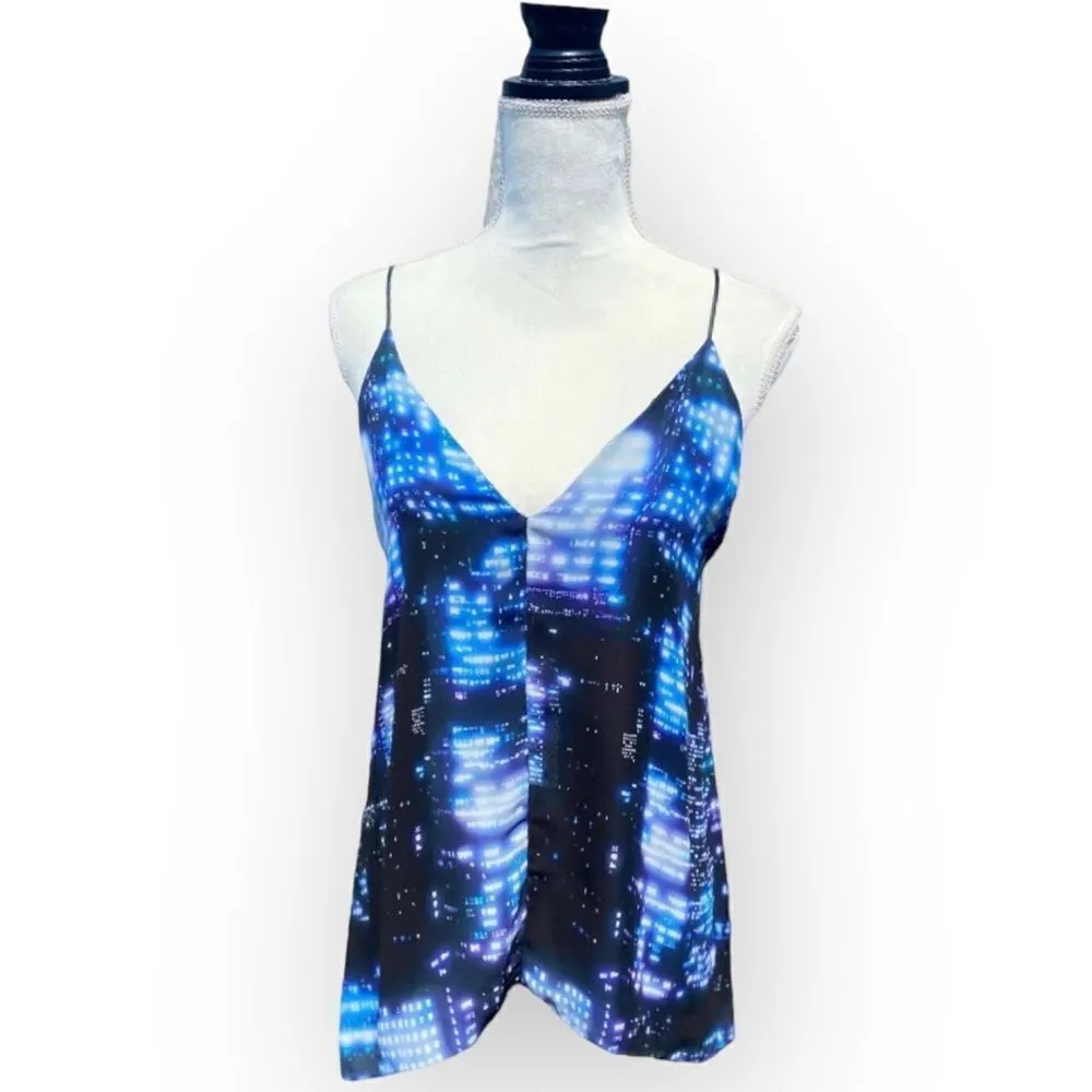 Milly Bella City Scape Satin spaghetti V-neck Top made in USA - Image 2