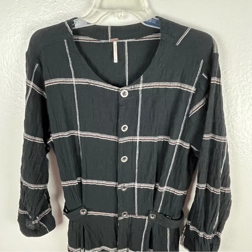FREE PEOPLE Keep It In Check Black Plaid Pockets Front Button Jumpsuit Small - Image 13