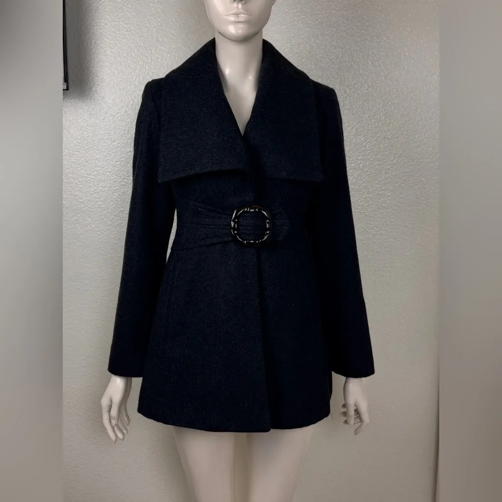 jessica simpson XS wool long black coat oversized collar fully lined - Image 3