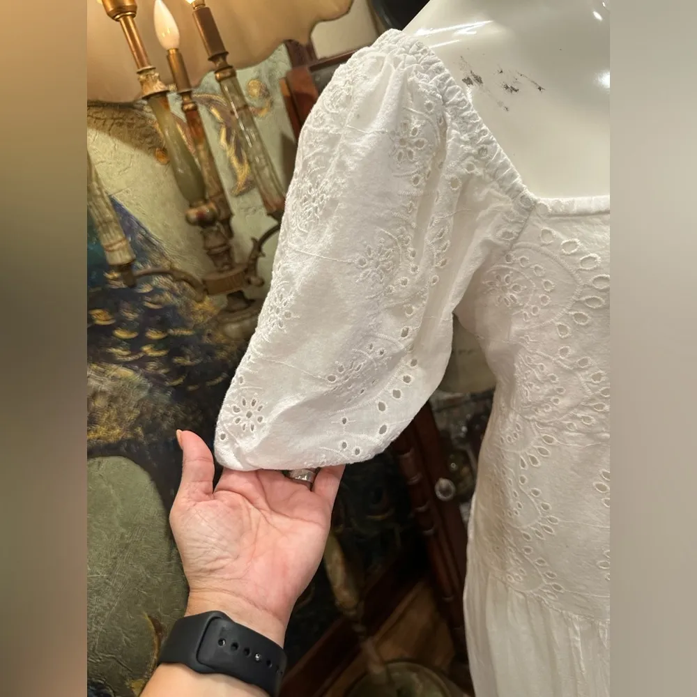 EUC KINGS ROAD WHITE EMBROIDERED MAXI DRESS W RUFFLED GENEROUS SKIRT Size XL - Image 5