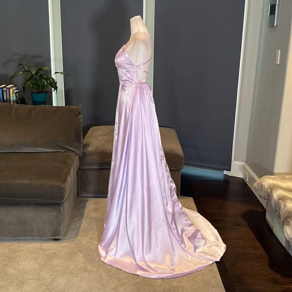 Women’s Purple Full Length Prom Party Dress with Criss Cross Back Ties Size 2 Purple - Image 4