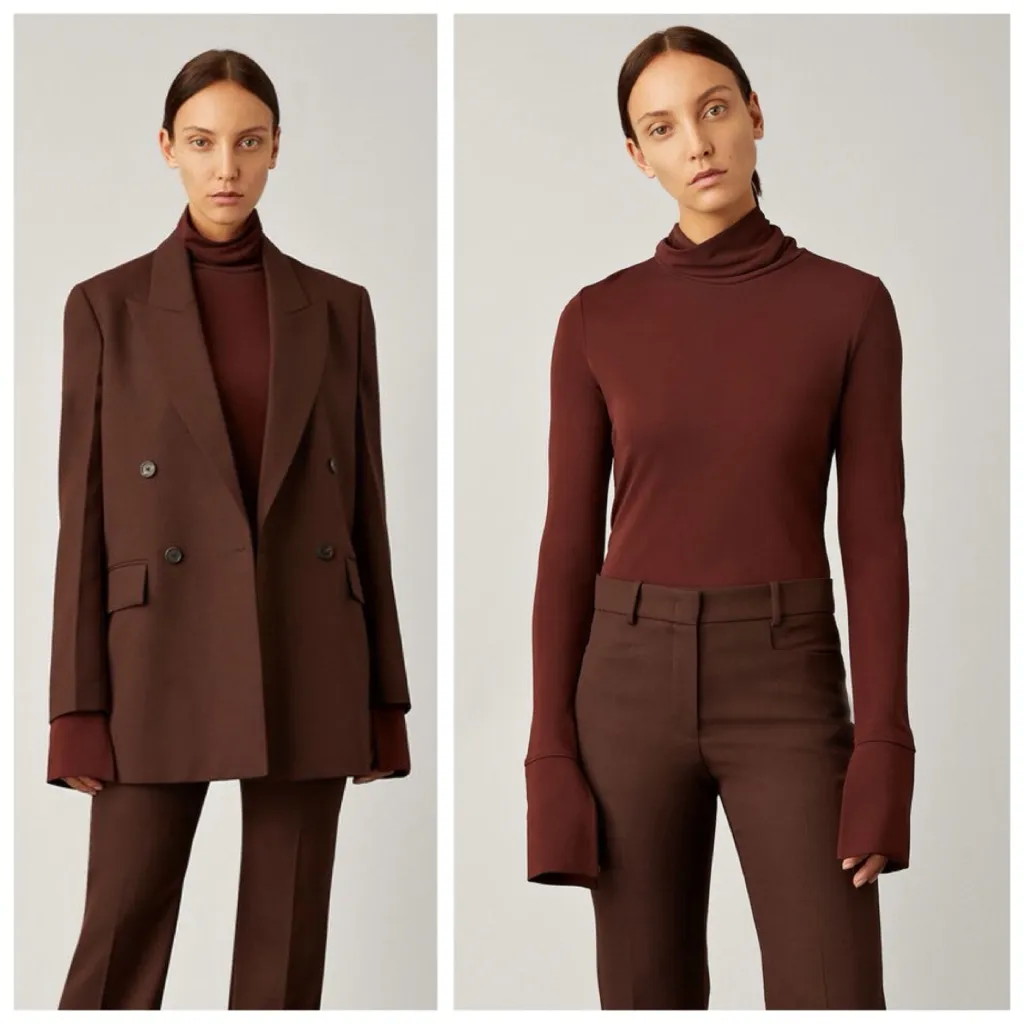 JOSEPH High Neck Crepe Jersey Turtleneck Top, Burgundy Maroon sz. XS - Image 7