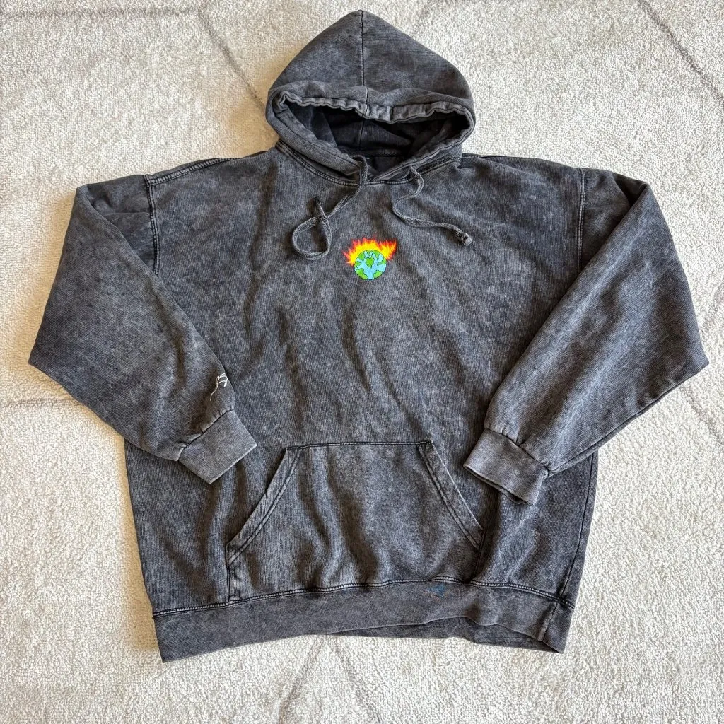 Buddha Buds “The Burning Planet” Limited Edition Hoodie Rare Streetwear Unisex Gray Size XL - Image 2