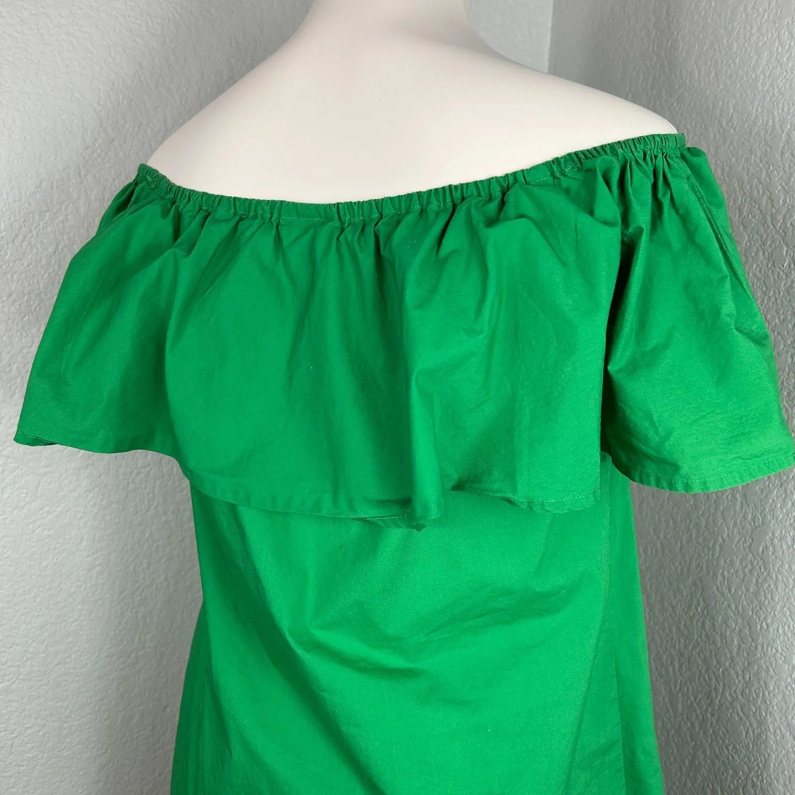 Who What Wear Women's Off Shoulder Green Dress Ruffle Mini Cotton Size XS - Image 3
