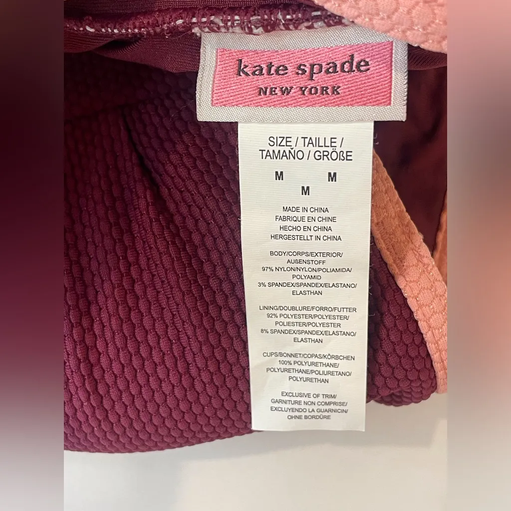 kate spade Women’s Burgundy Bandeau with Pink Trim Swimsuit‎ Top Size M - Image 4