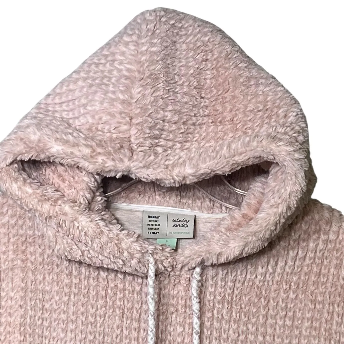 Anthropologie Saturday Sunday Hoodie Womens Small Pink Chenille Fuzzy Pullover - Image 9