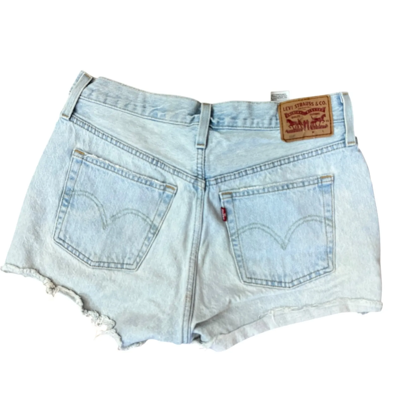 Levi's 501 Denim Shorts Light Wash Distressed Raw‎ Hem Casual W29 - Image 11
