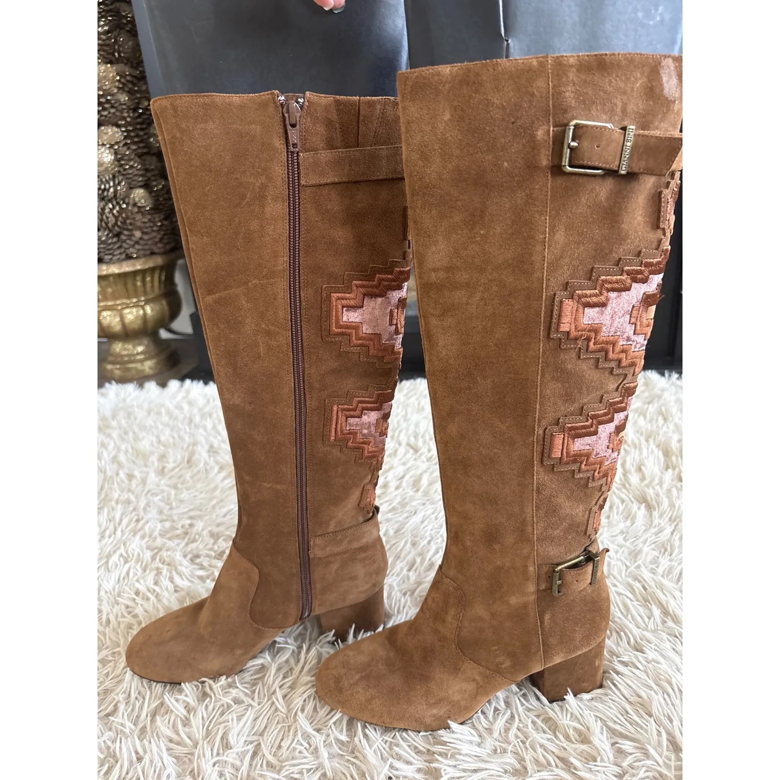 Gianni Bini Suede Embroidered Knee High BoHo Southwestern Boots Women 6.5 - Image 3