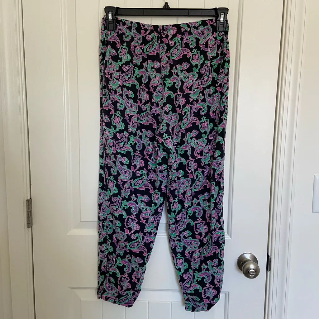 Women’s paisley multicolored lightweight thin pull‎ on comfy casual pants Purple - Image 5