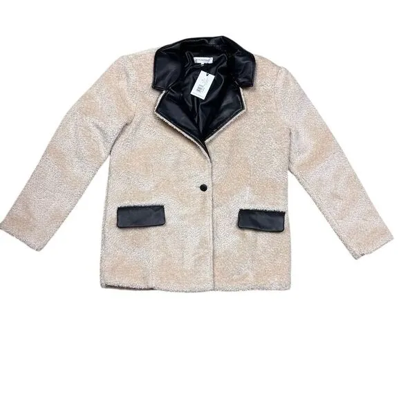 NWT WeWoreWhat Women's Faux‎ Fur Blazer Ivory & Black Size M Casual Jacket - Image 2