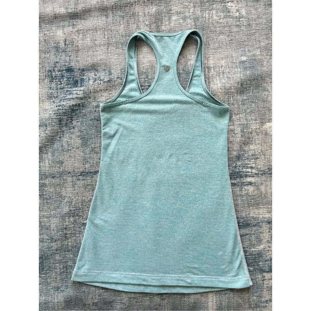 Lululemon Aqua Blue White Micro Stripe Cool Racerback Tank Top Size 4 - Image 6