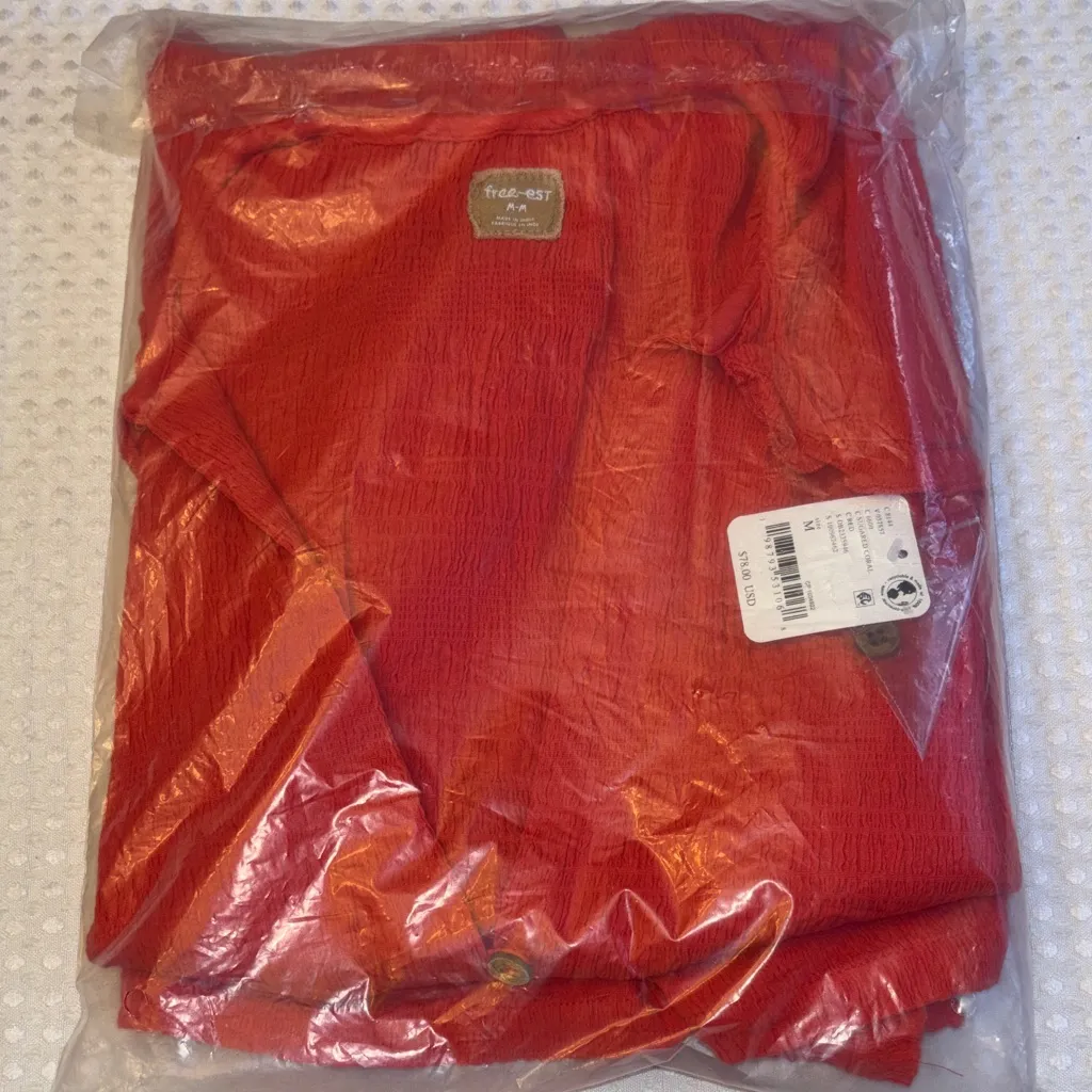 NEW Set! Free People FREE-EST Lovesick M Smocked Shorts Top Vibrant Coral Red - Image 6