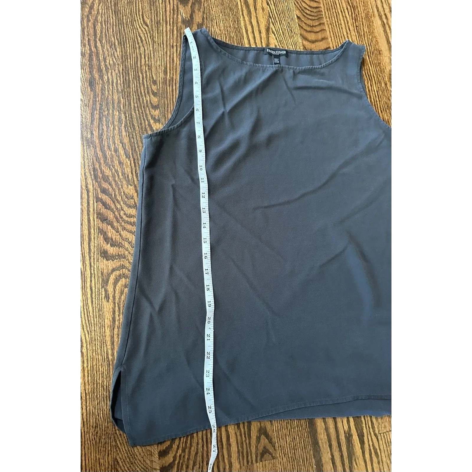 Eileen‎ Fisher 100% Silk Gray Georgette Crepe Ballet Neck Long Tank Petite Large - Image 9