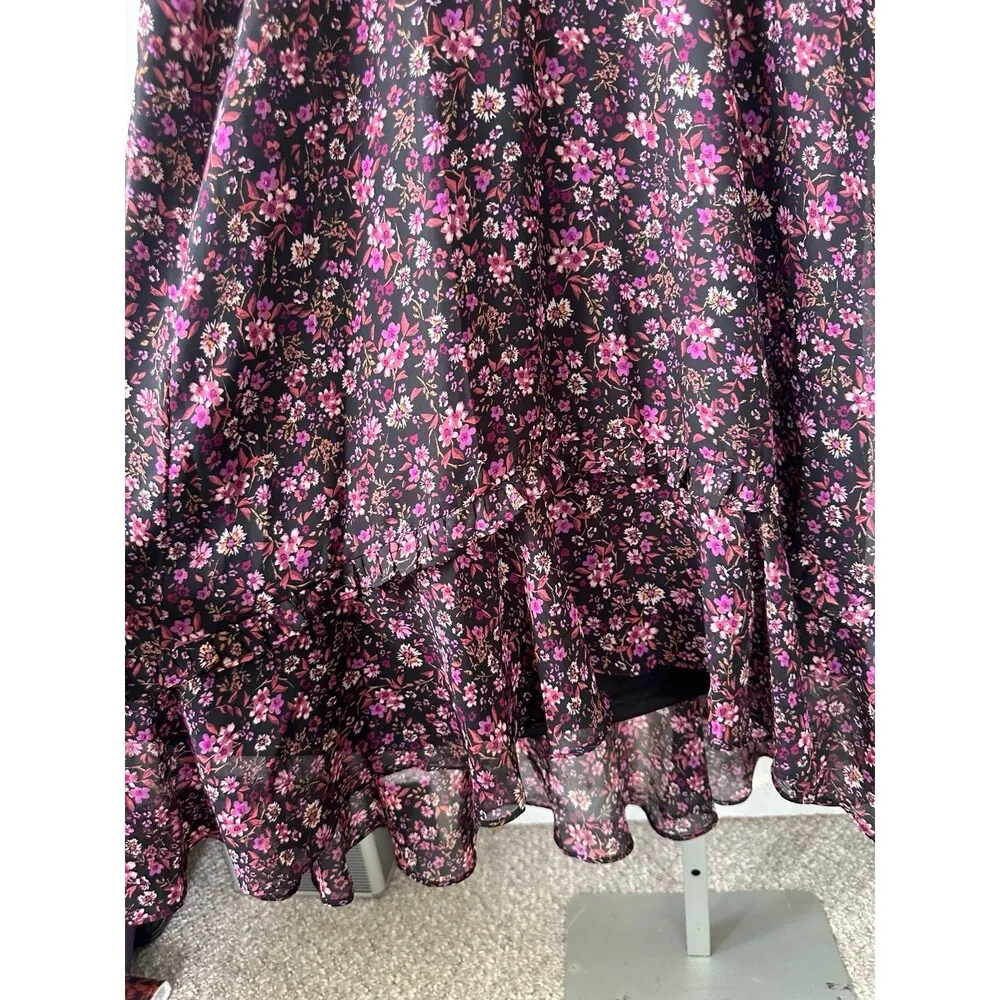 Julia Jordan Floral Chiffon Mockneck Tie-Back A Line High-Low Lined Midi Dress 4 - Image 6