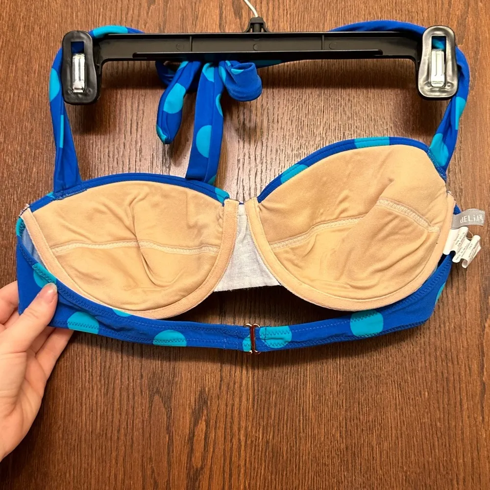 Polka dot royal blue and turquoise bikini top size large Delia’s - Image 4