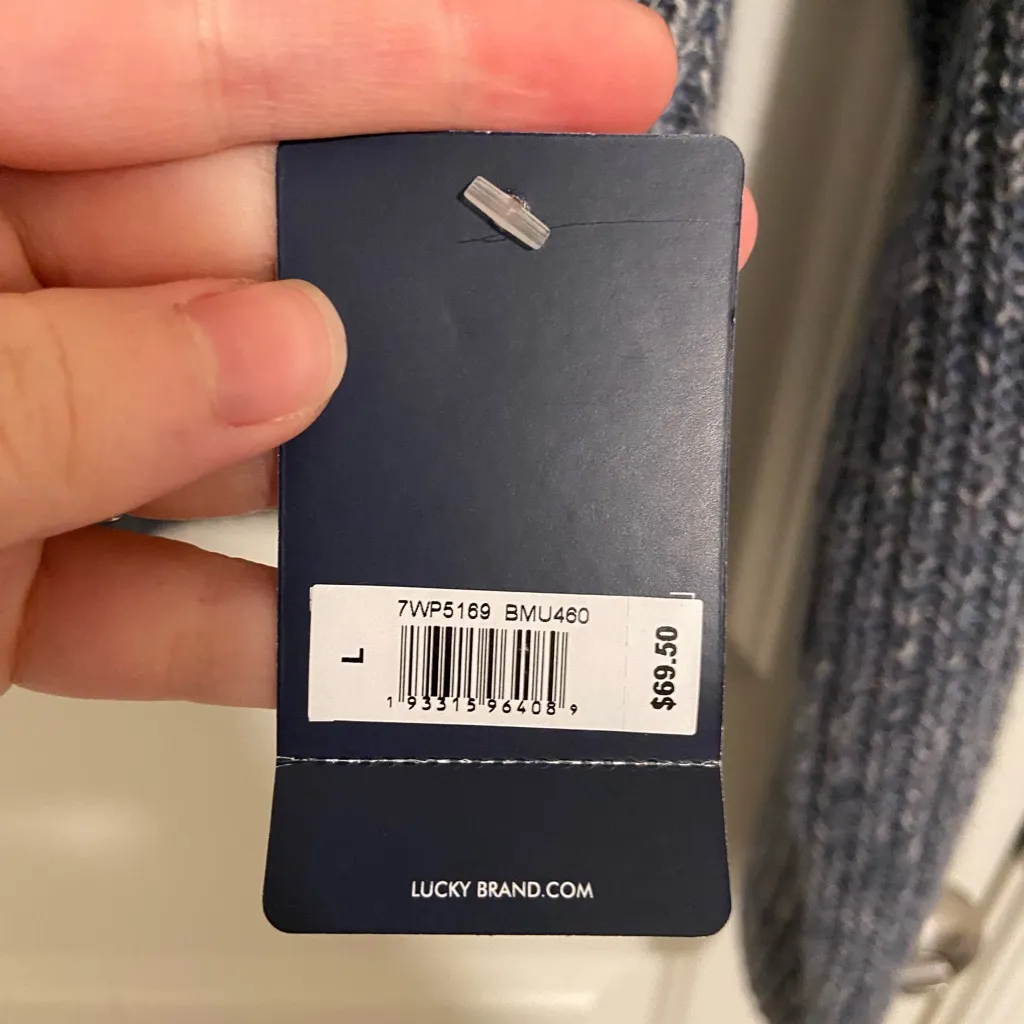 NEW Lucky Brand women’s blue white thick knit cowl neck sweater winter‎ large - Image 5