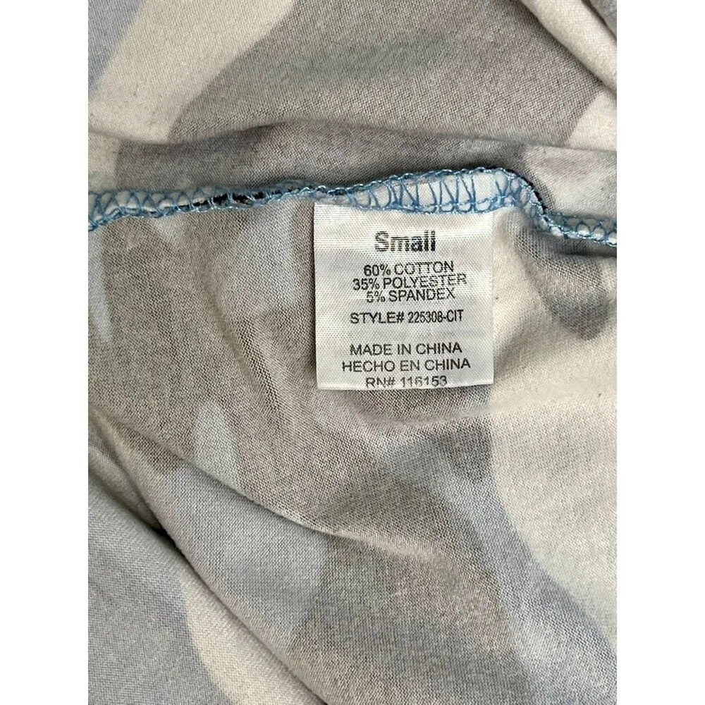 POOF NY Blue Camouflage Stretch Soft Crew‎ Neck Top SMALL Curved Shirttail - Image 6